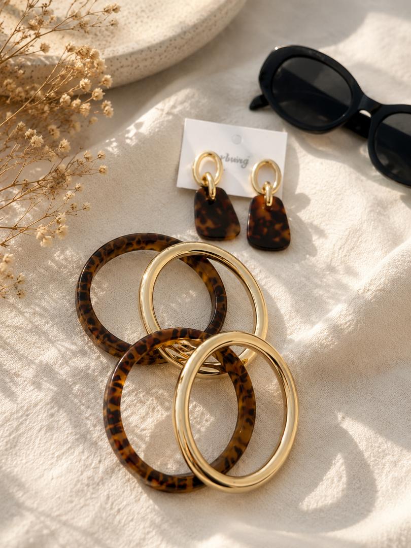 Ensemble Léopard & Doré – Bracelets et Boucles d’oreilles